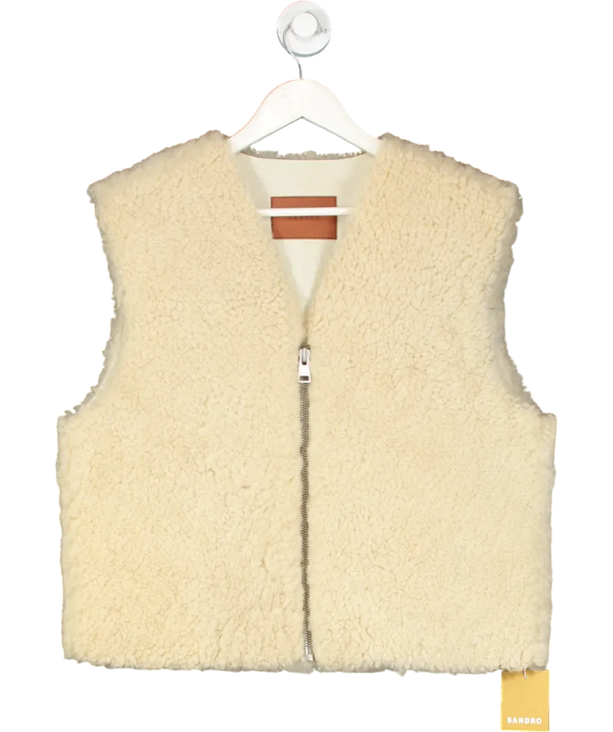 Sandro Cream Sleeveless Shearling Cardigan UK S