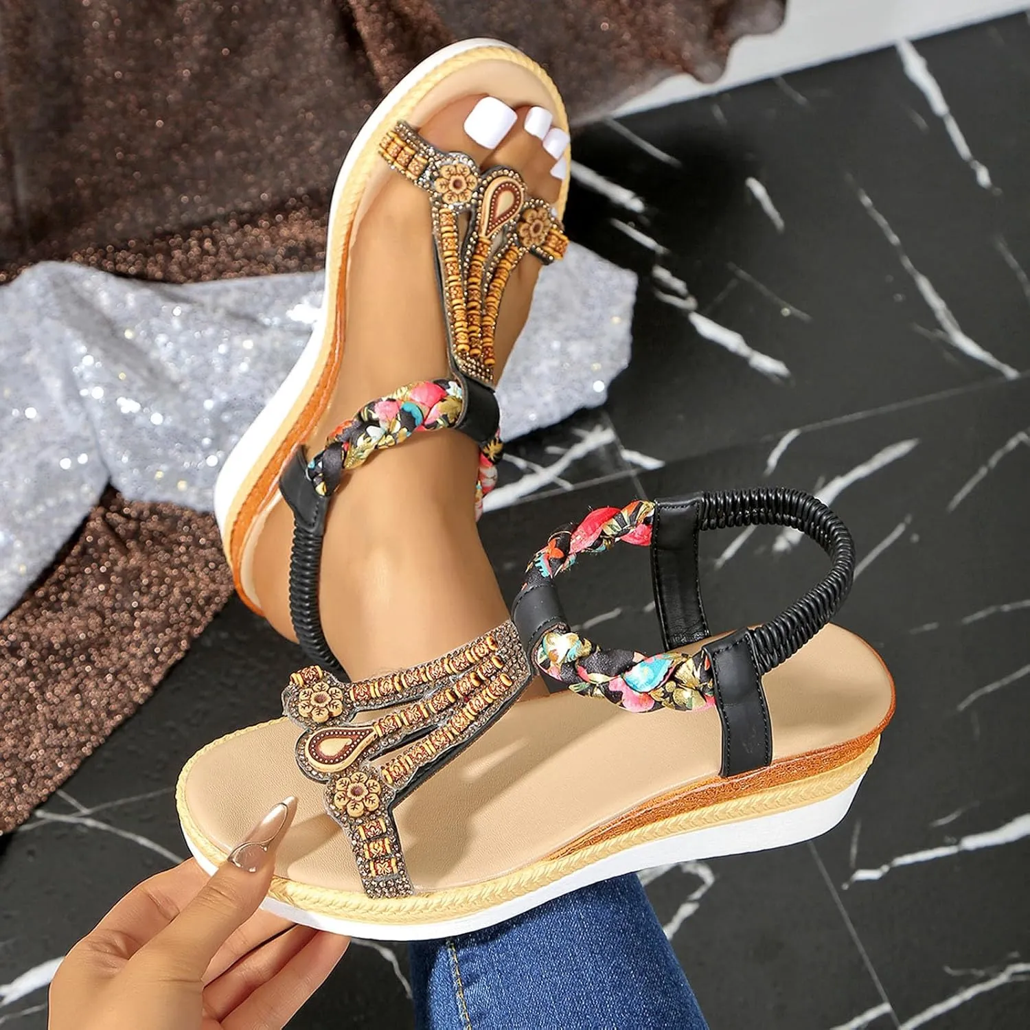 Stylish Women's Sandals Comfortable Wedge Heeled Summer Footwear Casual Beach Slide Design Fashionable Outdoor
