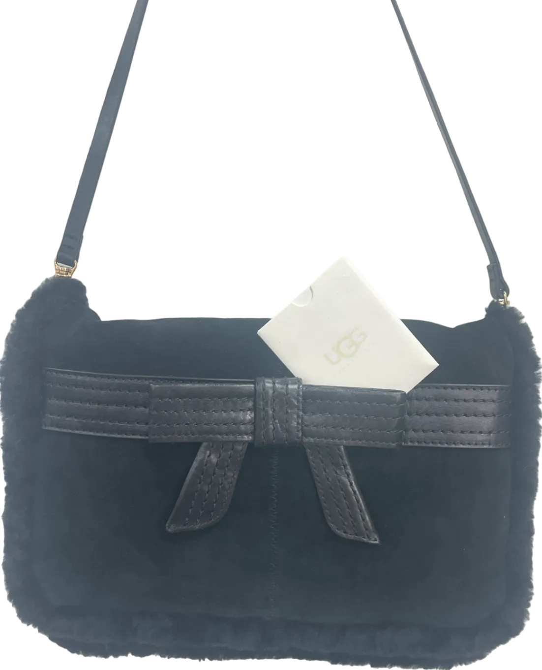 UGG Black Shearling Bow Detail Shoulder Bag