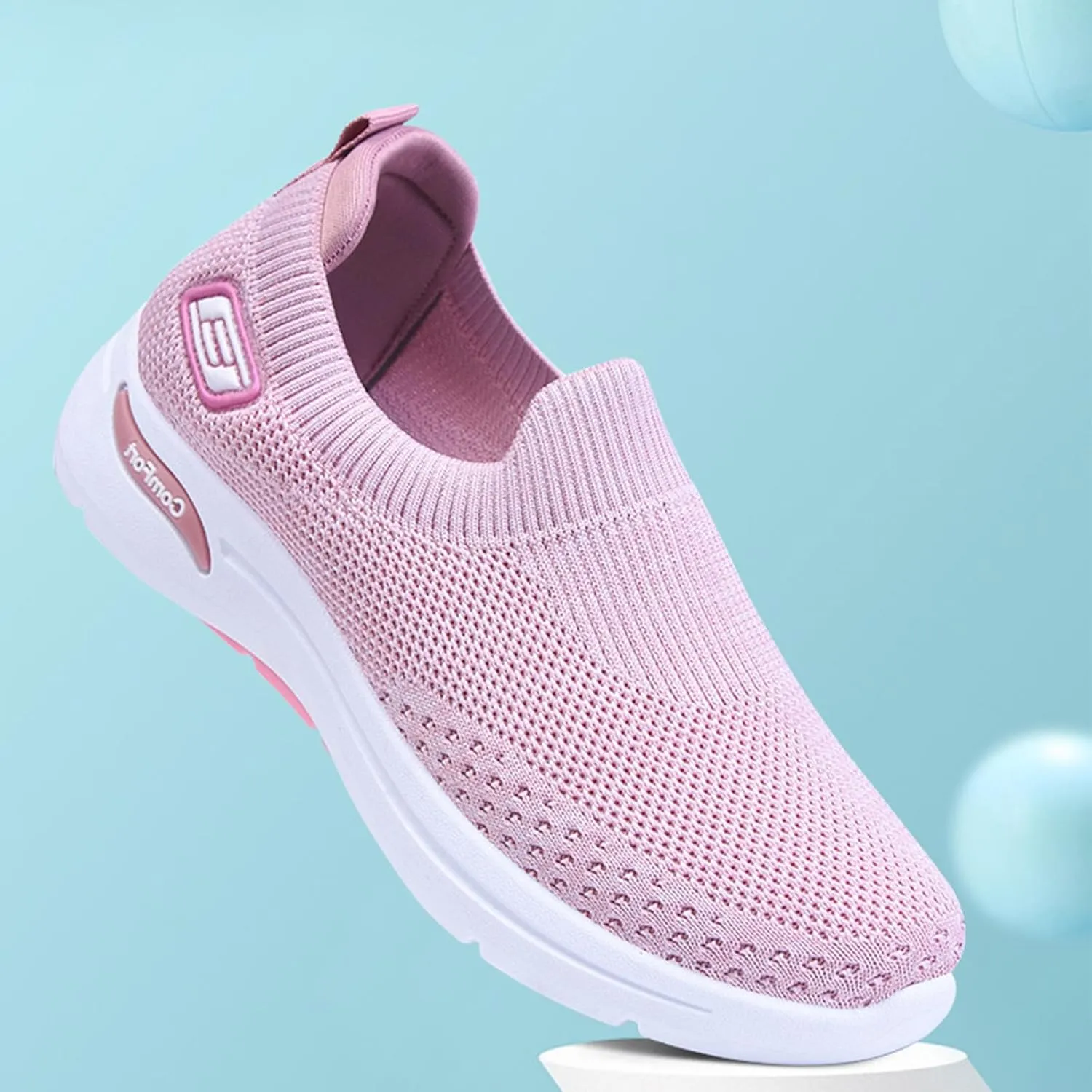 ZWRXW Womens Walking Shoes Orthopedic Slip On Air Cushion Platform Shoes Mesh Up Woven Sock Casual Ladies Fashion Sneakers Lightweight Comfortable Arch Support Sneaker with Arch Support