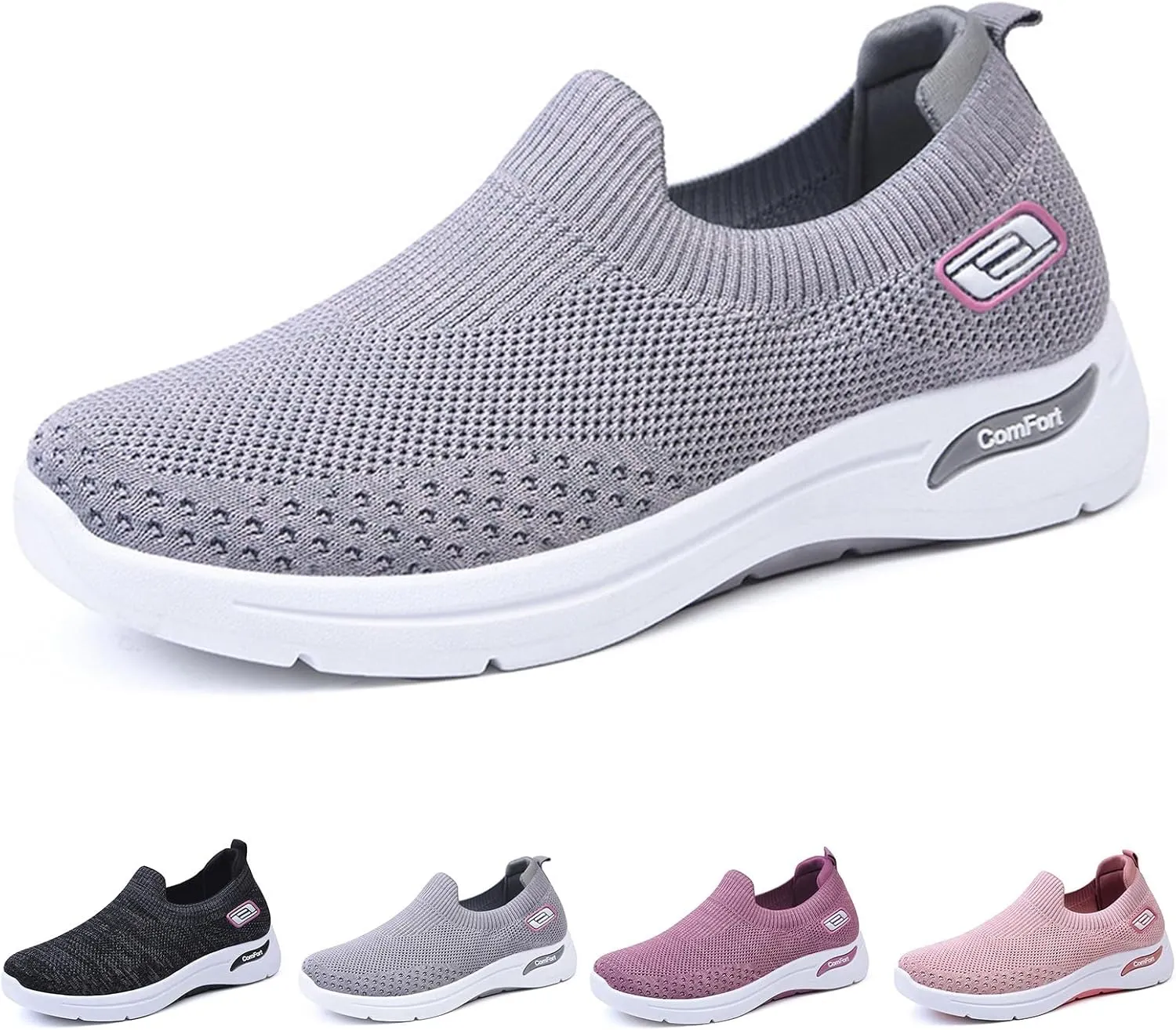 ZWRXW Womens Walking Shoes Orthopedic Slip On Air Cushion Platform Shoes Mesh Up Woven Sock Casual Ladies Fashion Sneakers Lightweight Comfortable Arch Support Sneaker with Arch Support