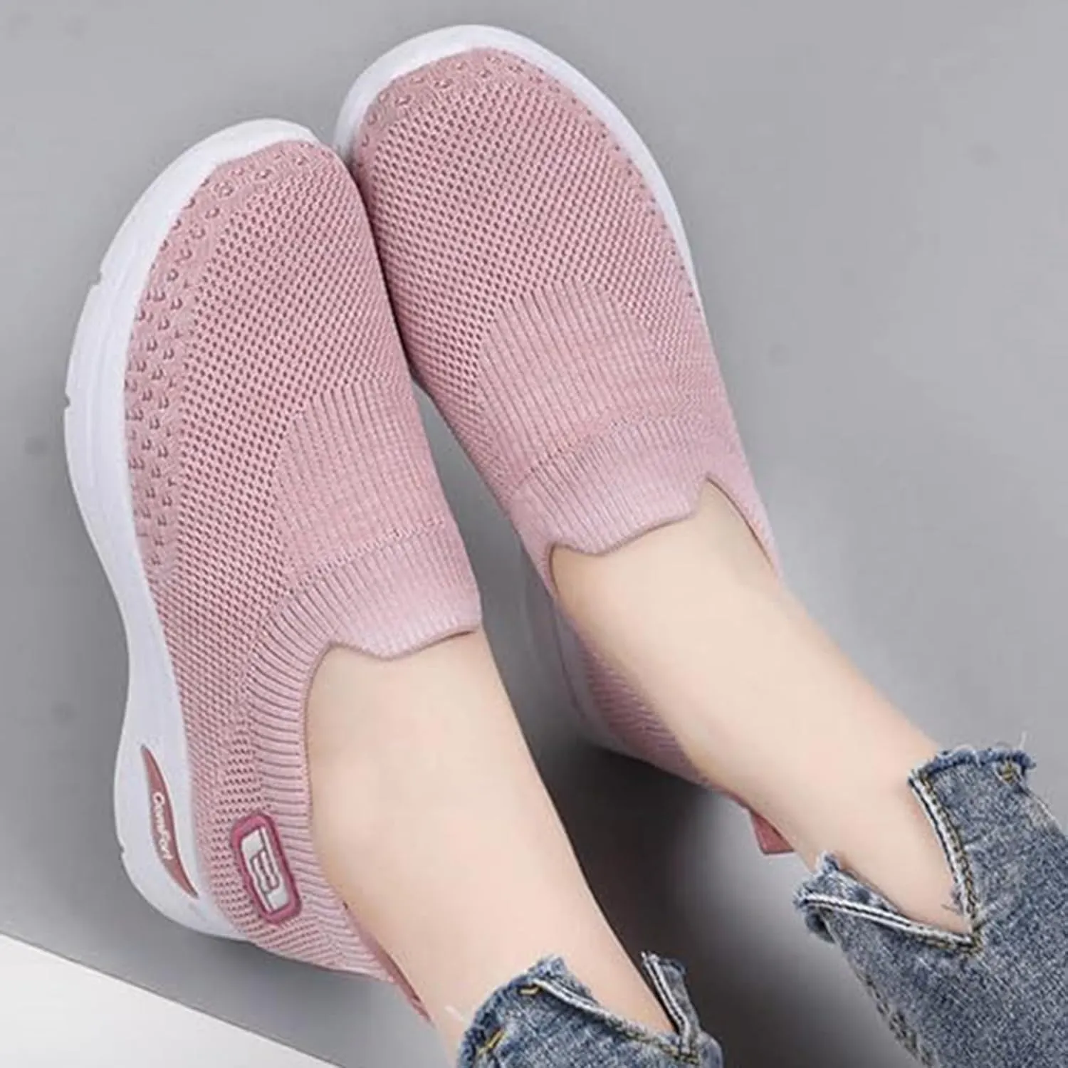 ZWRXW Womens Walking Shoes Orthopedic Slip On Air Cushion Platform Shoes Mesh Up Woven Sock Casual Ladies Fashion Sneakers Lightweight Comfortable Arch Support Sneaker with Arch Support